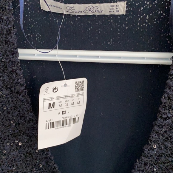 Navy blue paillettes sweater with sheer underlay - Picture 2 of 3